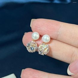 Stud Earrings Arrival Natural Freshwater Pearl Simple Crystal Ball 14k Gold Gilled For Women Wedding Jewellery Gift