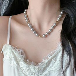 Choker Fashion Charm Grey Glass Pearl Short Necklace