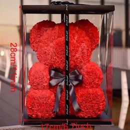 Decorative Flowers & Wreaths 25cm Teddy Bear Rose Artificial For Women Valentines Wedding Birthday Gift Packaging Box Home Decor D328d