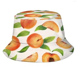 Berets Peachy Peaches Unisex Fisherman Hats Bucket Fruit Slices Peach Pit Summer Spring Orange
