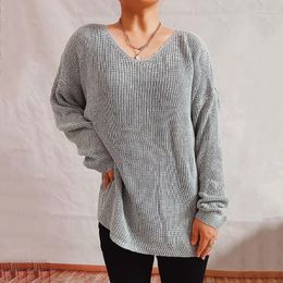 Women's Sweaters 2023 Simple Loose Solid Colour Large V-Neck Long Sleeve Thin Knitted Pullover Sweater Women Jumper Winter Top