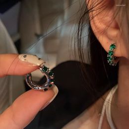 Hoop Earrings Korean Vintage Green Zircon Earring For Women Girls Party Wedding Jewellery Gift E538