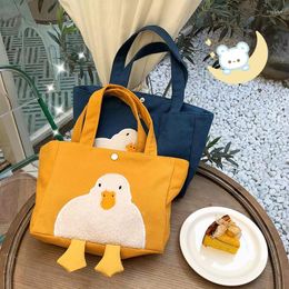 Evening Bags 2023 Women Duck Canvas Handbags Fashion Hand Carry Bag Ins Cute Cartoon Lunch Box Of Female Students