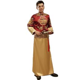 Chinese Ethnic clothing Traditional Tang Suit sets Men Robe Embroidered Dragon Costume Oriental Gown Wedding Cheongsam male