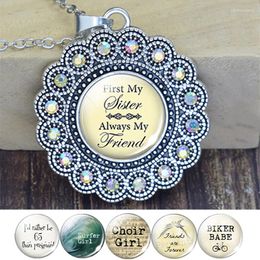 Pendant Necklaces Sister Friendship Quote Crystal Fashion Necklace Souvenir Silver Color Jewelry Birthday Gift Chains For Friend