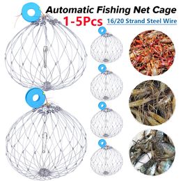 Fishing Accessories 15pcs Crab Trap Net Automatic Open Closing Wire Fish Cage Collapsible for Saltwater Seawater 230808