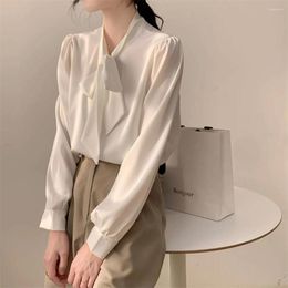 Women's Blouses Korean Chic Bow Tie White Shirt Blouse Women Long Sleeved Spring And Autumn Design Chiffon Top Professional Formal Ol
