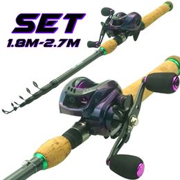 Rod Reel Combo Fishing Set Kit 1 8m 2 7m Carbon Fibre Lure and 9 1 BB 7 2 1 Gear Ratio Baitcasting for Freshwater Saltwater 230809