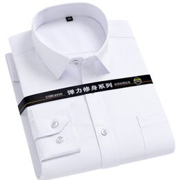 Men's Dress Shirts Men's Strech Solid Dress Shirt Anti-Wrinkle Long Sleeve Plain Casual Shirts Male Regular Fit Non-iron Easy Care Work Clothes Man 230808
