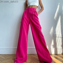 Women's Pants Capris Rose Pink Casual High Waist Wide Leg Set Trousers Spring/Summer Women's Solid Colour Simple Thin Fashion Dress Trousers Z230809