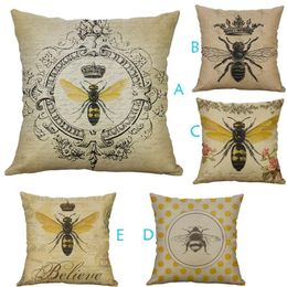 Cotton Linen Square Pillowcase European Style Retro Small Bee Cushion Cover Pillow Car Sofa Throw Home Decor Cushion Decorative3204