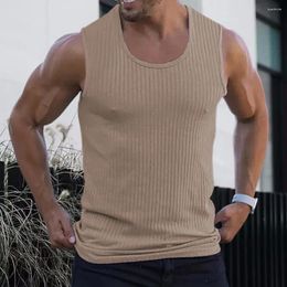 Men's Tank Tops Trendy Bodybuilding Vest Breathable Fitness Elastic Moisture Wicking Summer Solid Colour Knitting Top