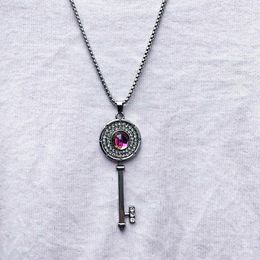 Pendant Necklaces Fashion Key Metal Inlaid Gem Necklace Stainless Steel Men's And Women's Accessories Light Luxury Gift