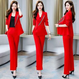 Women's Two Piece Pants Insozkdg Korean Unlined Blazer Jacket Wide Leg Pant Suit Spring Office Lady Elegant 2 Set Women Outfits Ensemble