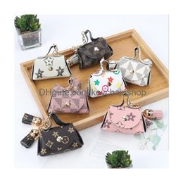 Key Rings Leather Chains Jewellery Brown Flower Plaid Tassel Coin Purse Keyrings Pendant Fashion Mini Storage Bag Charm Keychains Access Dhbgu