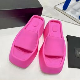 Thick Slippers Summer Women Platform Square Toe Brand Satin Sandals Woman Sexy High Heels Shoes Beach Casual Flip Flops