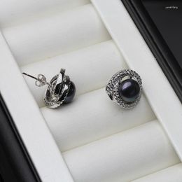 Hoop Earrings Real Natural Freshwater Black Pearl Earring For Women 925 Sterling Silver Luxury Girl Engagement Gift