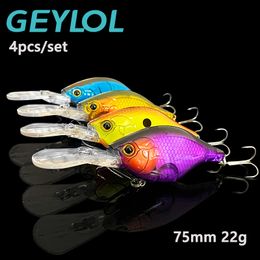 Baits Lures GEYLOL 4pcs Fishing 75mm 22g Profound Pulse Floating Bass Sound Wobblers Hard Artificial Bait Deep Diving Crankbaits 230809