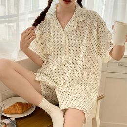 Women's Sleepwear Cotton Polka Dot Pyjama Set Cute Princess Summer 2 Piece Ruffles Home Clothes Breathable Shorts Pijamas S191