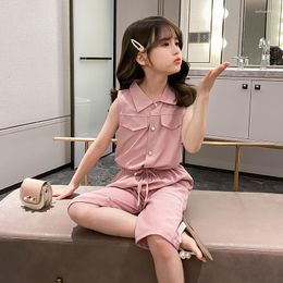 Clothing Sets Kids Clothes Fashion Baby Girls Sleeveless Shirt & Pants For 4 5 6 8 9 10 12 Years Set Summer Children's Outfits