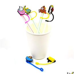 Drinking Straws Custom Kawaii Soft Sile St Toppers Accessories Er Charms Reusable Splash Proof Dust Plug Decorative 8Mm Party Drop Delivery
