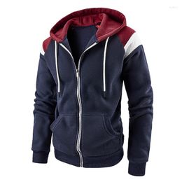 Men's Jackets Autumn Winter Contrast Colour Coat Fashion Zipper Long Sleeve Sweater Casual Sports Top Hooded Outfit Clothing