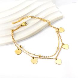 Anklets Trendy Fashion Heart Shaped Double Layered High Quality Gold Colour For Women Girls Romantic Valentine's Day Jewellery Gift