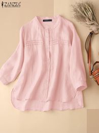 Women's Blouses Shirts ZANZEA Summer Vintage 3/4 Sleeve Blouse Women Casual Cotton Tops Loose Solid Work Shirt Female Button Down Blusas Chemise 230808
