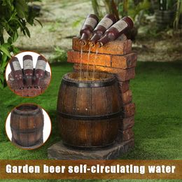 Garden Decorations Resin Wine Bottle and Barrel Outdoor Water Fountain Sculpture Rustic Yard Garden Waterfall Decoration 230809