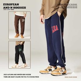 2023 Autumn/Winter New plush and thickened designer pants men's fashion brand loose fitting sports leggings