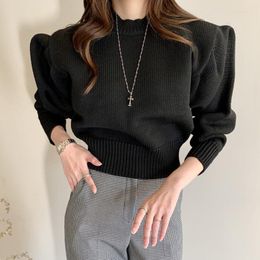 Women's Sweaters Spring Warm Top Ladies Candy Colour Slim Waist Pullover O-neck Versatile Knitted Bubble Pleated Three-dimensional Korean