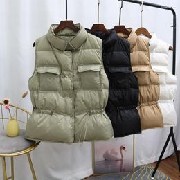 Women's Down Winter Women 90% White Duck Vest Coat Double Breasted High Collar Jacket Sleeveless Ultra Light Outwear