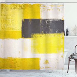 Toothbrush Holders Grey and Yellow Shower Curtain Abstract Grunge Style Brushstrokes Painting Fabric Bathroom Decor Waterproof Bath Screen 230809
