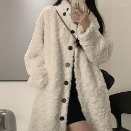 Women's Fur Autumn Winter Lamb Coat Women Korean Design Imitation Long Jacket Loose Thick Very Warm Wool Overcoat Female