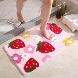 Strawberry Carpet Pink Rug Girl Rug Cute Anime Carpet Bath Rug Entrance Door Mat Bedroom Floor Mat Bathroom Non-slip Mat HKD230809