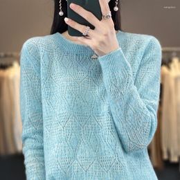 Women's Sweaters Spring Pure Wool Cashmere Sweater Knitted O-neck Pullover Casual Loose Fashion Hollow Korean Coat