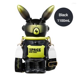 Water Bottles Cup Large Capacity 360 Sealing Space Cartoon Adjustable Shoulder Straps Plastic 1100ml Fashion Portable