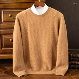 Men's Sweaters Top Quality Winter England Style O-Neck Computer Knitted Twist Flower Cashmere Sweater Male's Solid Casual Pullovers