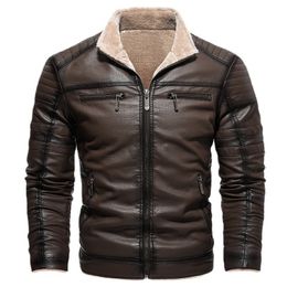 Men's Jackets Autumn Winter Fleece Faux Leather Motorcycles Vintage Turn down Pu Coat Fashion Retro Jacket Warm Outerwear 230809