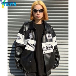 Womens Jackets YICIYA jacket bomber women black leather racing unisex outerwear oversize vintage varsity baseball American coats 230808