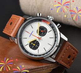 Top quality Men Full Functional Dwellers Stopwatch Watches Japan Quartz Movement Chronograph waterproof genuine leather band timing lumious popluar clock watch