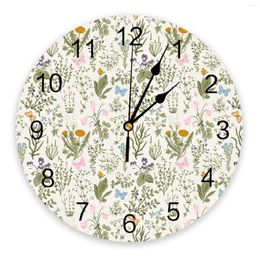 Wall Clocks Vintage Herbaceous Floral Texture Bedroom Clock Large Modern Kitchen Dinning Round Living Room Watch Home Decor