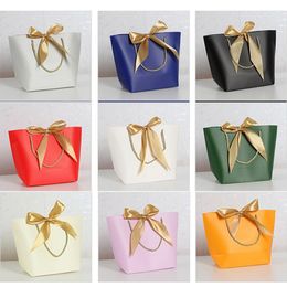 13 Colors Paper Bags Party Wedding Gift Wrapping with Handle Shopping Storage Packaging Cosmetic Jewelry Tote Sack Ribbon Bow 21x7x16cm LX3906