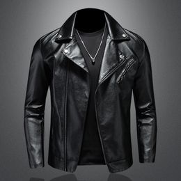 Men's Jackets Autumn Brand Large Leather Coat Korean Version Handsome Jacket Punk Standing Neck Oblique Zipper Slim Fit Motorcycle 230809