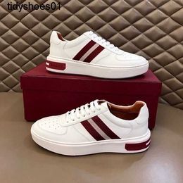 Top layer cowhide 2023 new Ballys new classic men's striped style small white shoe board shoes lace up casual men's shoes