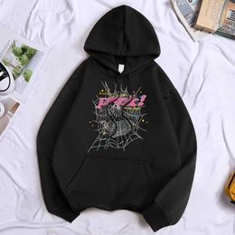 4qx5 Women's Hoodies Sweatshirts Pink Spider Web Hot Sale Street Hoodie Women Personality Casual 2023 Winter Clothing Cotton Brand Fleece Hoody Female