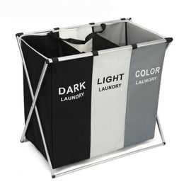 Storage Baskets Foldable Laundry Basket Three Grid Organizer Large Waterproof Dirty Clothes Toys Organizers Home 230808