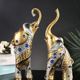 Decorative Objects Figurines 2PCS Elephant Resin Craft Ornament Art Animal Statue Sculpture Creative Home Office Desk Decoration 230809
