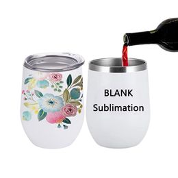 12Oz Wine Coffee Tumblers Blanks Glass 12 Oz Gift Sublimation Wine Tumbler Stainless Steel with Lid