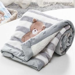 Blankets Swaddling Cartoon baby blanket thick double layer flannel warm Swaddle envelope soft cart packaging crib baby blanket Z230809